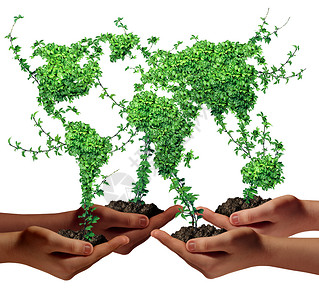 环境社区商业发展理念群全球少数民族手中握着绿色植物,树叶形状为世界,象征着国际经济的增长协会高清图片素材