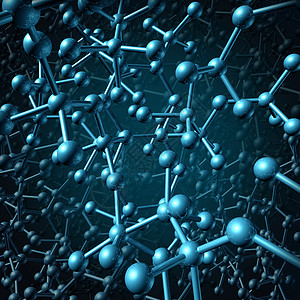 分子蓝色背景中的三维原子,化学键连接,分子科学符号化学图标背景图片