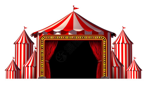 马戏舞台帐篷元素大型顶级嘉华帐篷,红色窗帘开口入口个趣的娱乐活动图标,白色背景派节日隔离白色背景上背景图片