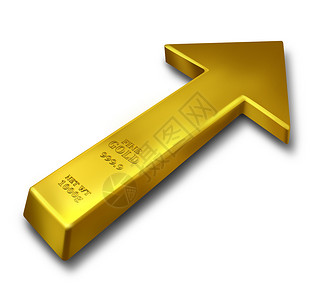 黄金上涨的商业商品价格上涨的象征,黄色贵金属物体的条,白色背景上箭头图片