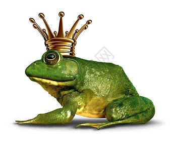 青蛙王子的侧观与黄金皇冠代表童话的象征,两栖动物皇室的变化变背景