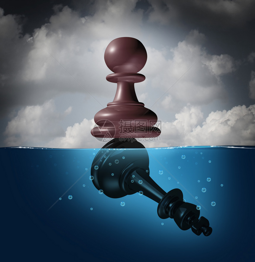 胜利者冠的成功颗棋子站溺水之王的顶部,胜利失败的商业隐喻图片