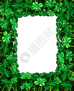 帕特里克的天三叶草叶框边框四叶草的元素爱尔兰符号的幸运魅力图标与空白图片
