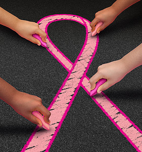 手绘丝带素材乳腺癌社区多样化的手绘粉笔街头艺术的粉红色丝带,健康护理的象征,疾病幸存者的认识希望支持的道路背景