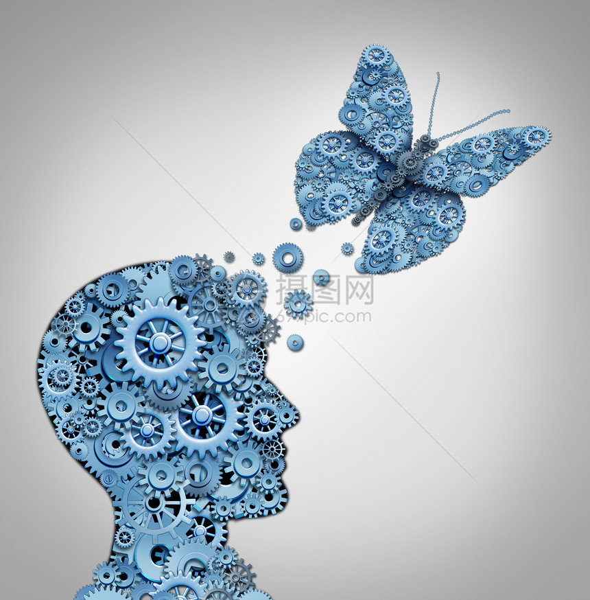 人类思维人工智能机器人头部蝶形齿轮机器齿轮的技术符号图片