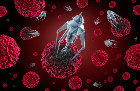 纳米技术医学的微型纳米机器人纳米机器人,种未来的保健治疗符号,用于死癌细胞人类疾病背景图片