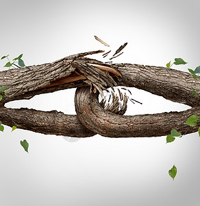 断链断开的符号两个同的树干捆绑连接,脆弱的脆弱,链接打破失信任信仰的隐喻分离离婚破裂的关系背景图片
