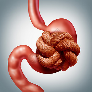 紧张的胃问题疼痛胃痛溃疡适的,个人的消化器官,痛苦地包裹着个紧密的绳结,医疗保健压力焦虑症状的象征背景图片