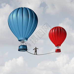 改变挑战谨慎的商业动机,个人走根紧绳上,个热气球另个热气球,个风险危险的比喻,改变职位职业背景图片