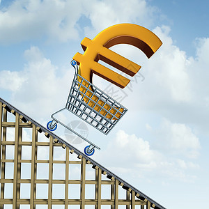 欧元货币贬值金融个三维欧洲货币图标购物车下降过山车个经济象征,欧洲货币急剧下降百分比背景图片