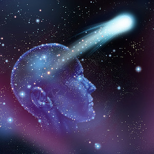 梦想想象的,恒星夜空中,形状为人头,流星飞行个愿望隐喻天文学占星术的象征图片