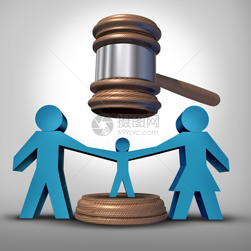 法律分居离婚纠纷期间,儿童监护权之争种家庭法律,父亲母亲的图标,着把法官的木槌木槌,父母权利的正义图片