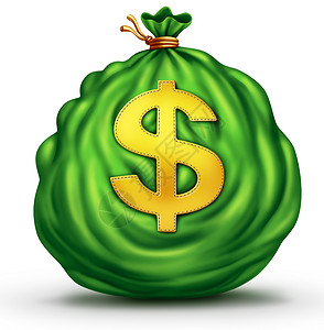 塞满货币袋金融业务象个大的绿色口袋货币与美元符号缝合金融图标的白色背景,个成功的获奖比喻设计图片