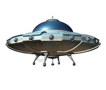 可爱外星人飞碟飞碟宇宙飞船孤立白色背景上,艘经典的UFO外星悬停飞船外层探测外星飞船理论的科幻象征背景