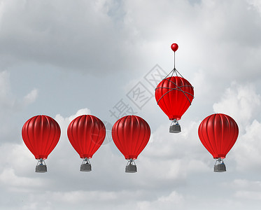 竞争优势商业优势的,热气球比赛的顶部,但个单独的领导与个小气球附加,给获胜的竞争手个额外的推动,以赢得竞争背景图片