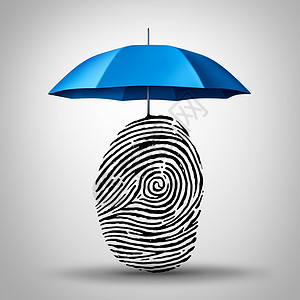 指印身份保护身份欺诈安全保护指纹指纹图标身份安全符号消费者信息保护的伞背景
