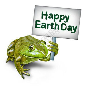 地球日青蛙持个标志,以抗议个生态,青蛙聚集,文本,环境符号,以保护内栖生境三维插图背景图片