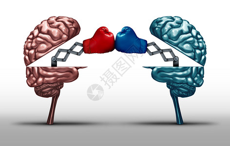 大脑之战智慧之战两个立的开放人脑符号,辩论争议的隐喻3D插图风格的创造竞争的图标背景图片