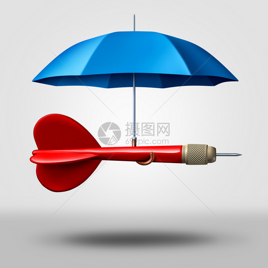 战略保护业务种飞镖,得伞的支持保护,个比喻,为个目标计划提供安全,个3D插图图片
