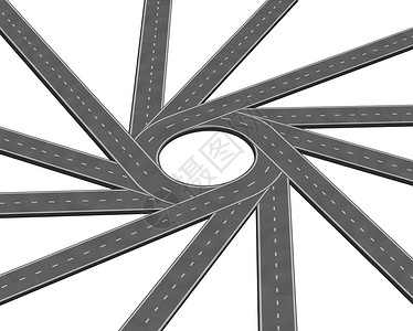 三维曲线聚合道路公路商业隐喻,代表个集中的多条路径的,集中,个统的,个三维插图风格白色背景背景