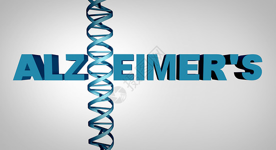 阿尔茨海默病阿尔茨海默病遗传学文本与DNA双螺旋链痴呆,精神健康神经医学基因治疗大脑研究三维插图背景图片