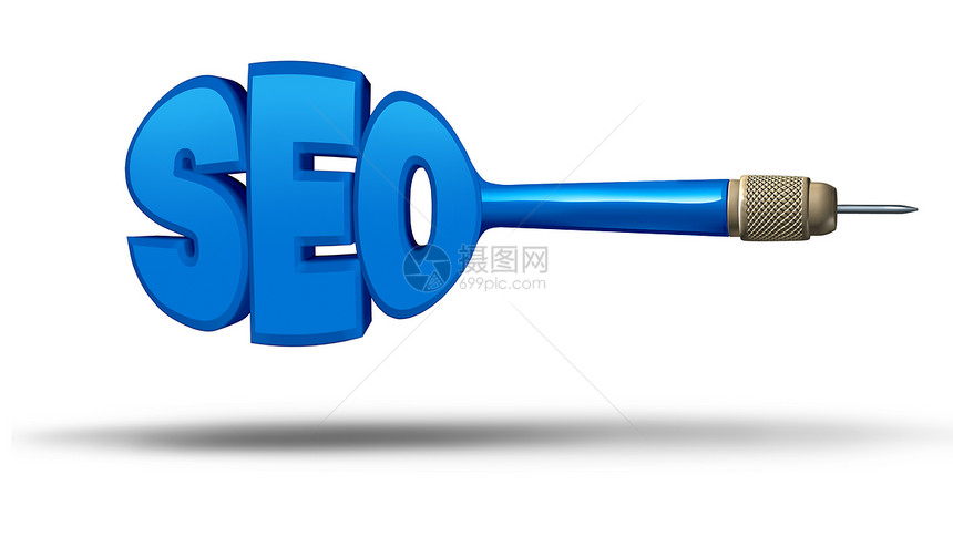 SEO营销种飞镖,形状为字母,搜索引擎优化的象征,互联网技术的隐喻,打击线网站的目标,个3D插图图片