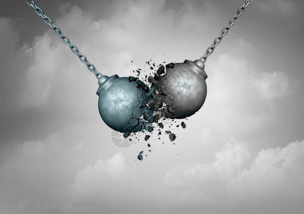 3d球天素材破坏竞争商业两个破坏球碰撞,导致粉碎的分手,竞争斗争的隐喻3D插图背景
