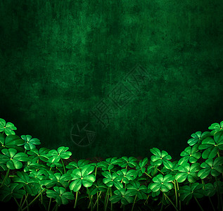 三叶草绿色灰色背景与四叶丁香与合作象征帕特里克爱尔兰庆祝三维插图图片