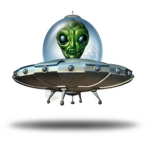 可爱外星人飞碟外星人飞碟中UFO访客宇宙飞船航天器外星火星绿色生物个符号,寻找智能生命个三维插图白色背景背景