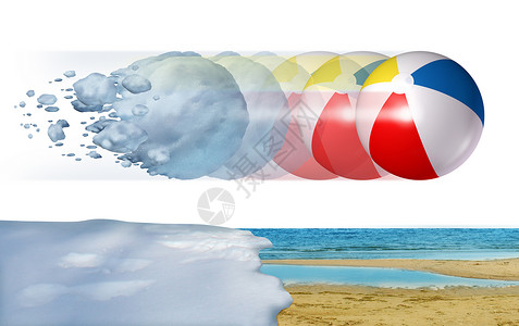 冷热的天气个寒冷的冬天雪球,变成个夏天的沙滩球,个季节的变化温度变化的隐喻与三维插图元素图片
