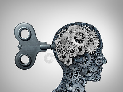 大脑功能符号心理头脑个人头,齿轮齿轮符号个思维三维插图图片