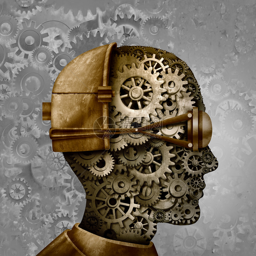 蒸汽朋克蒸汽朋克古董机技术智能复古齿轮网络朋克机器齿轮头科幻幻想艺术三维插图图片