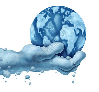 全球冷却气旋极端天气气候变化符号,只由雪制成的手,着由冰制成的冰冻3D插图元素背景图片