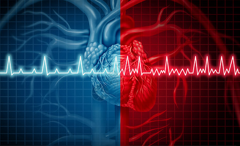 心房颤动正常异常心率心律失常种心脏疾病个人体器官,健康健康的心电图监测三维插图风格心房颤动背景图片
