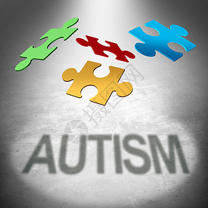 图标合辑自闭症拼图符号自闭症儿童意识的图标,拼图块合,文本心理健康综合征三维插图自闭症拼图背景