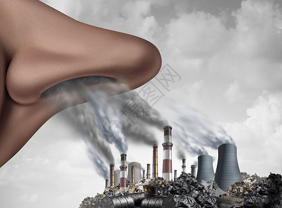 呼吸人体内的污染物,吸入污染鼻子闻工业素与三维插图元素呼污染背景图片