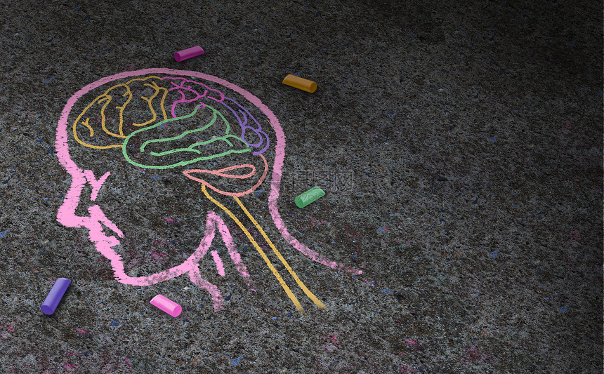 自闭症自闭症发展障碍的,交流社会行为心理学的象征,种粉笔画沥青上的三维插图风格自闭症的图片