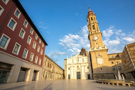 中餐西饰萨拉戈萨大教堂与钟楼西牙背景