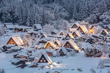 西拉卡瓦戈与降雪日本岐阜布日本高清图片