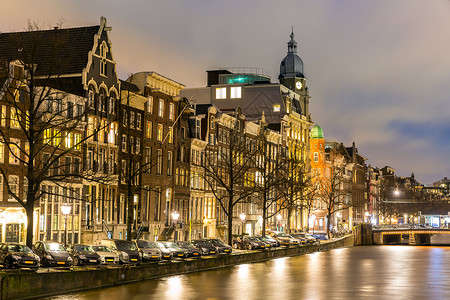 阿姆斯特丹运河西侧黄昏纳瑟兰高清图片