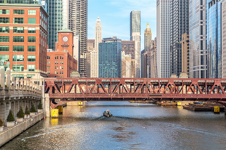 芝加哥市中心河流桥梁图片