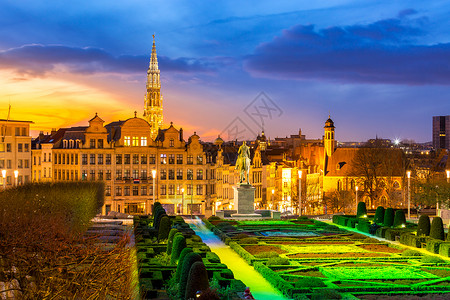 布鲁塞尔城市蒙特斯艺术黄昏,比利时高清图片