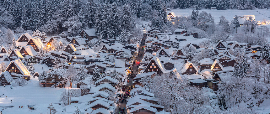 西拉卡瓦戈点亮与降雪吉福楚布日本全景图片