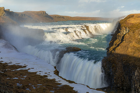 海湾金瀑布瀑布冰岛冬天图片