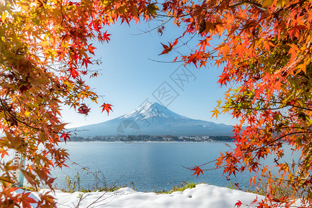 mt富士秋季KawaguchikoKawaguchi湖日本富士山背景图片