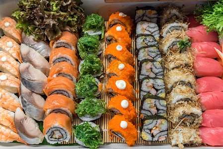 寿司安排自助餐线上背景图片