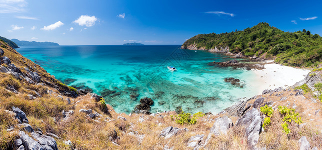 全景鸟瞰点热带白沙滩浮潜点科伯恩岛安达曼海印度洋缅甸泰国背景图片