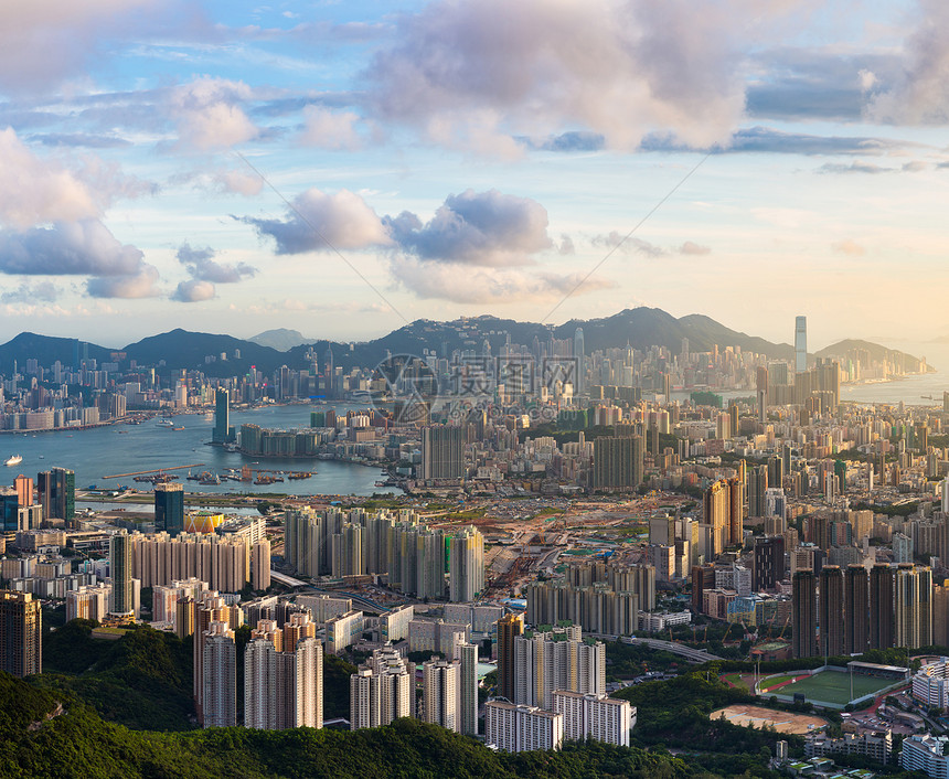 香港天际线九龙飞牛山九龙观景点日落全景九龙观景点日落图片