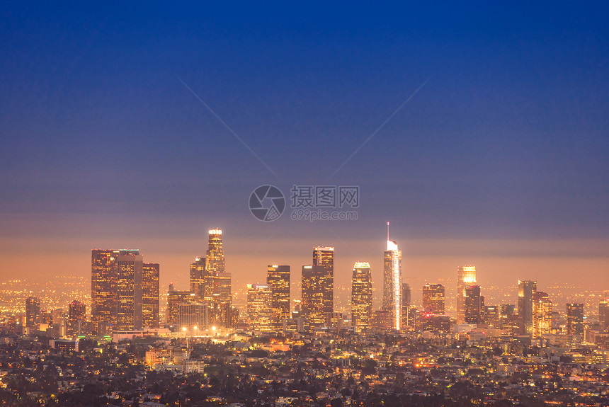 洛杉矶市中心日落鸟瞰,加利福尼亚,美国洛杉矶市中心日落图片