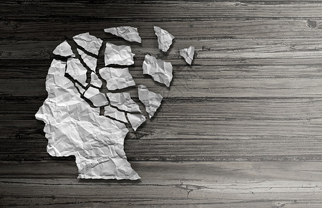 帕金森病帕金森病的病人疾病帕金森病症状个人的头部,由皱巴巴的纸破碎的碎片,代表健康损失老退行神经病学疾病的三维背景图片